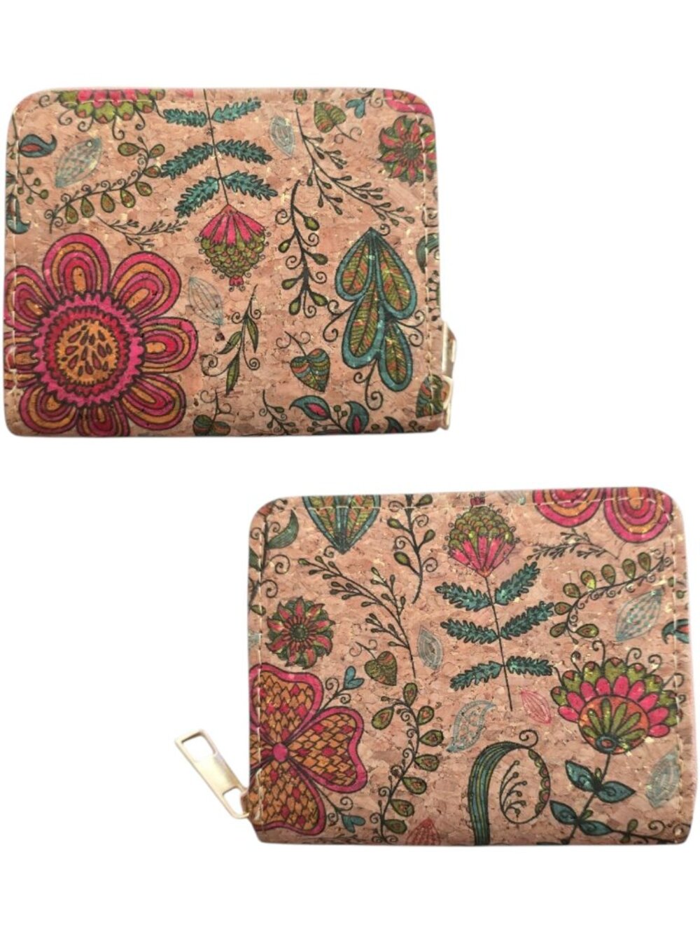 Floral Cork Zip Around Wallet Vegan Sustainable Eco Friendly Small Purse NWOT